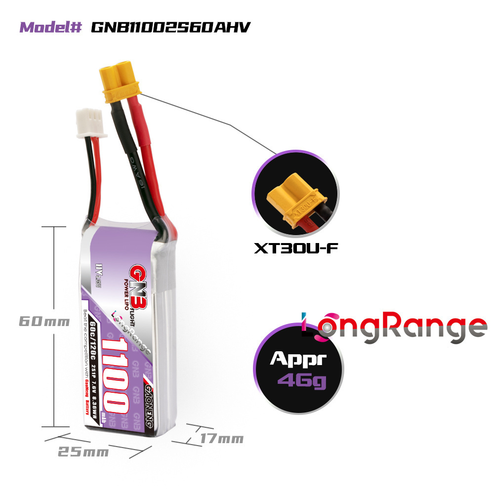 GNB 1100mAh 2S 3S 4S 6S 60C/12 - Fpv Drone Frame recensie en prijs