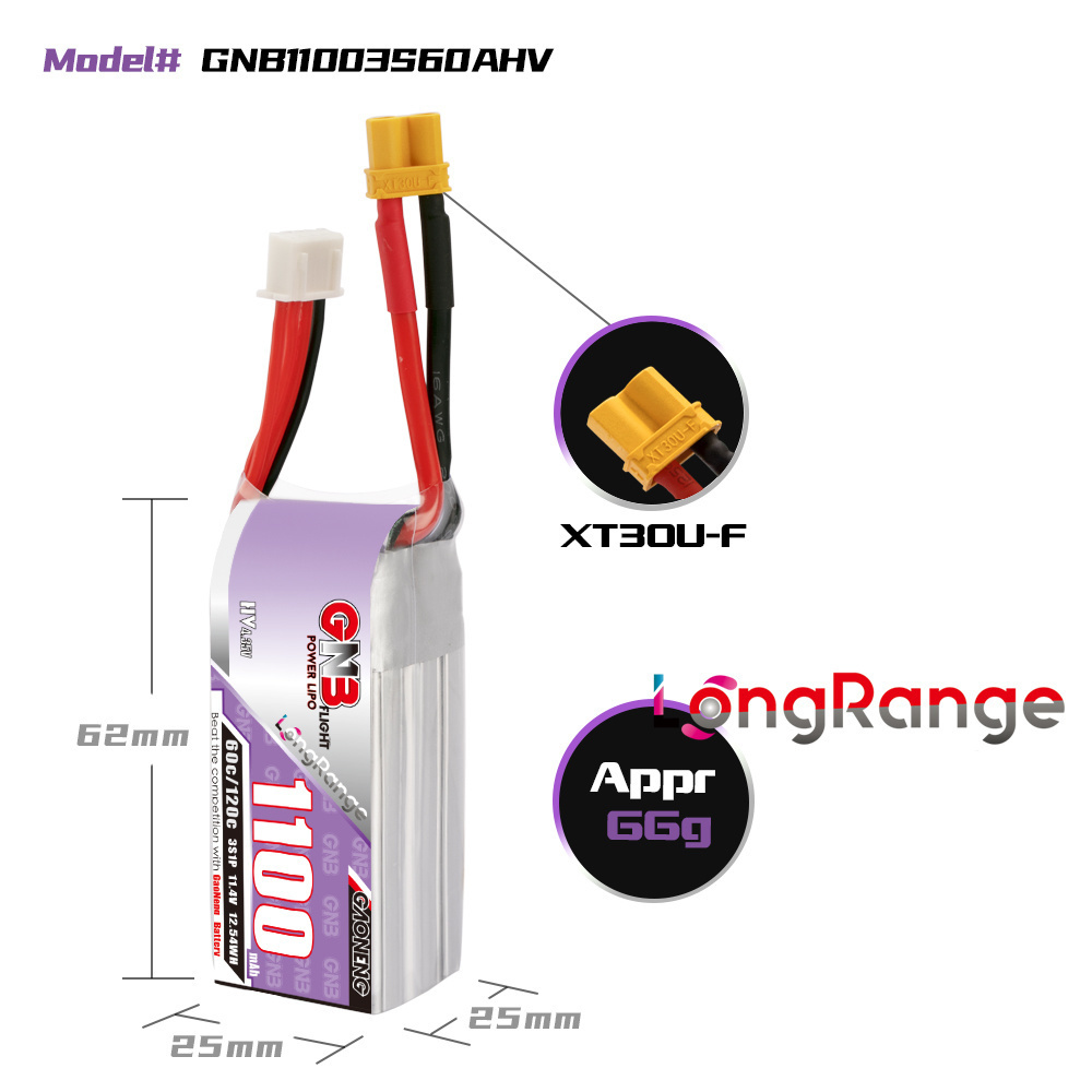 GNB 1100mAh 2S 3S 4S 6S 60C/12 - Fpv Drone Frame recensie en prijs